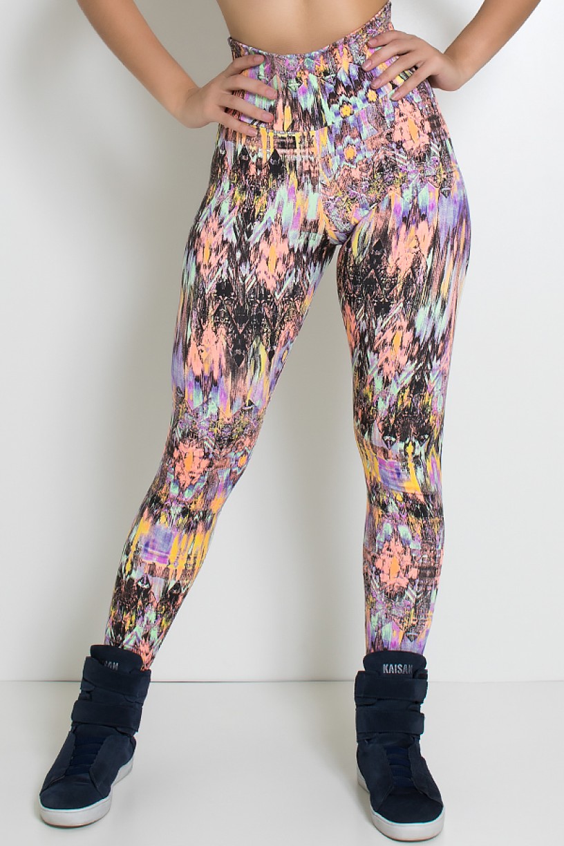 Legging Estampada Triângulo com Manchas Salmão Roxo e Verde | Ref: KS-F27-060