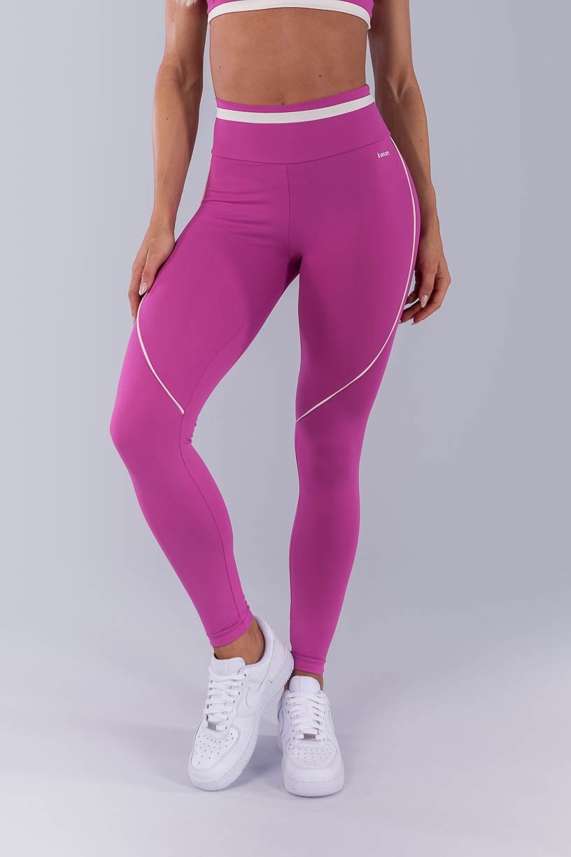 Calça Legging com Faixa N Cós e Vivo (Rosa Fúcsia / Off-White) | Ref: K4490-B