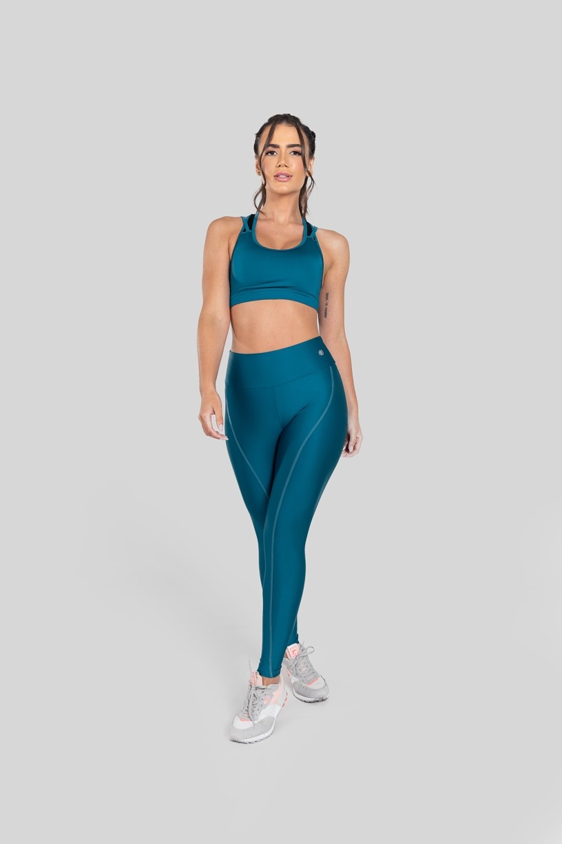 Calça Legging com Recorte Curvo e Pesponto (Azul Petróleo) | Ref: K2886-K