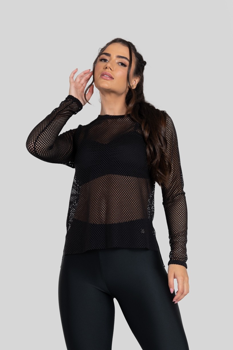 Blusa Manga Longa de Tela (Preto) | Ref: K2925-A