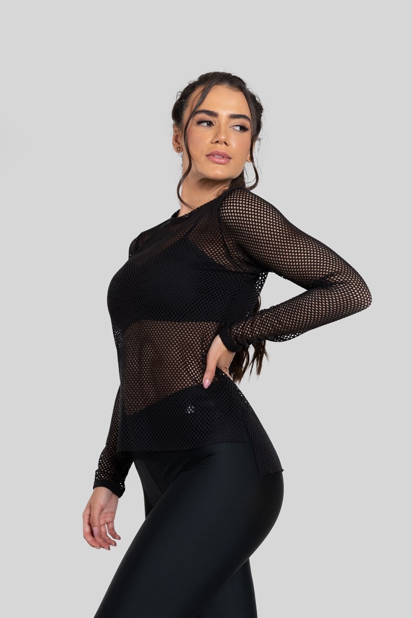 Blusa Manga Longa de Tela (Preto) | Ref: K2925-A