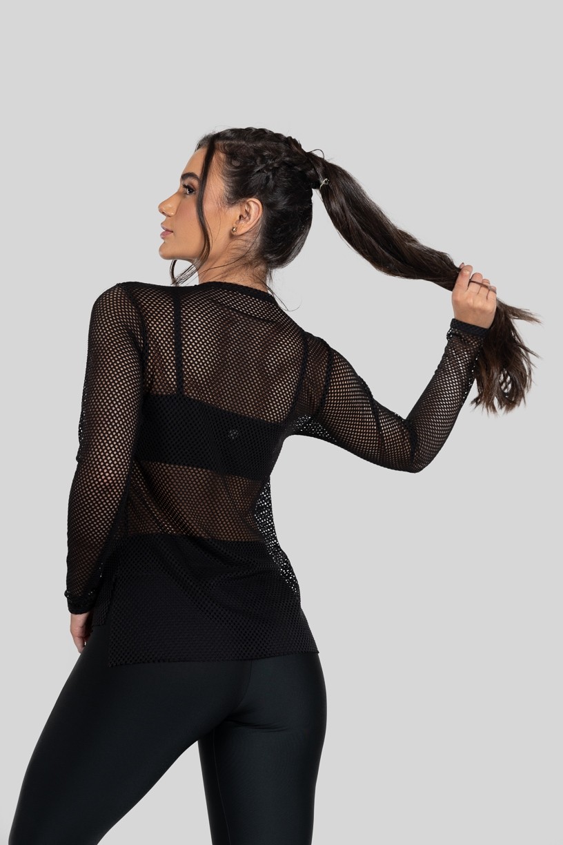 Blusa Manga Longa de Tela (Preto) | Ref: K2925-A