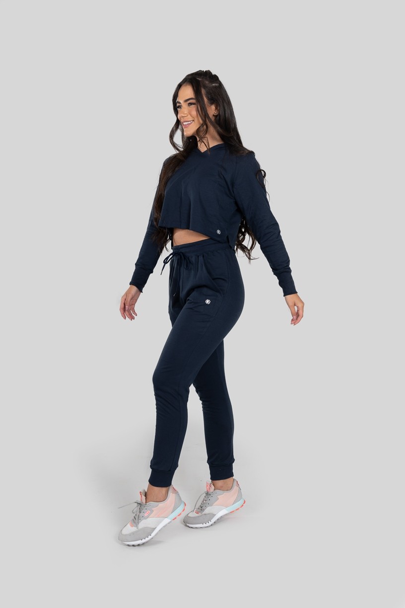 Calça Jogger Lisa de Moletom (Azul Marinho) | Ref: K2897-D