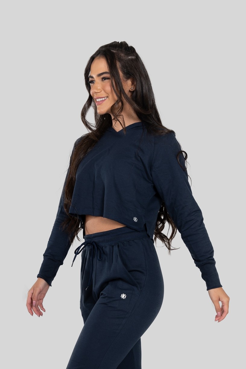 Casaco Curto de Moletom com Capuz (Azul Marinho) | Ref: K2896-D