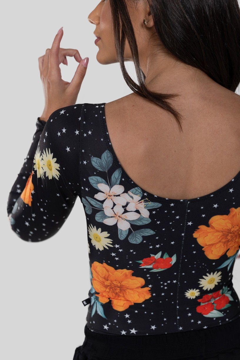 Body Estampa Digital com Gola Canoa (Vintage Flowers) | Ref: K2927-A