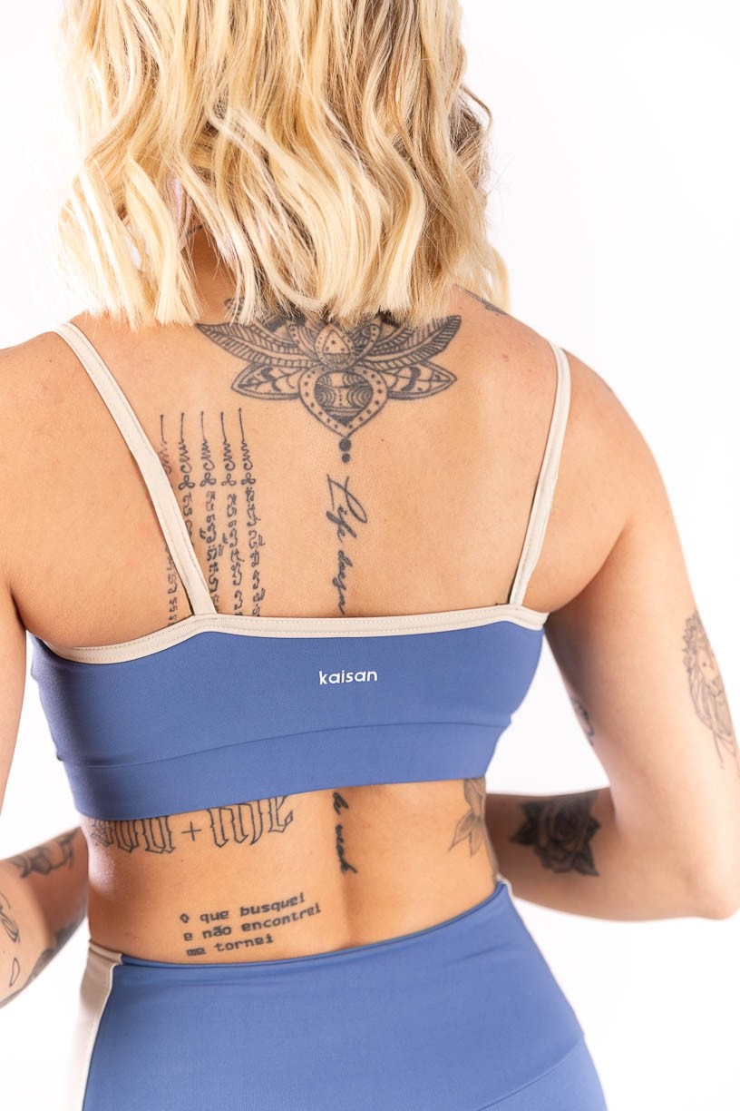 Top com Alças e Franzido (Azul / Bege) | Ref: K4067-B