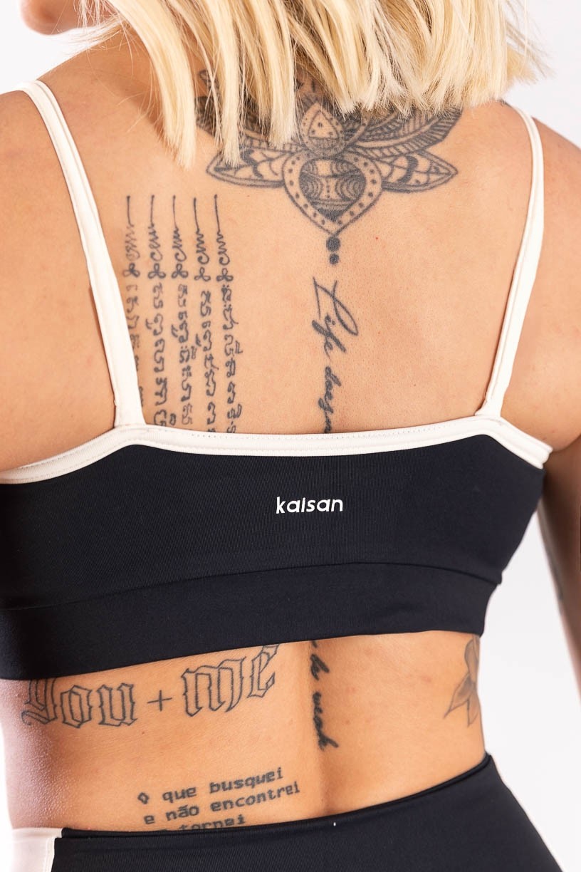 Top com Alças e Franzido (Preto / Off White) | Ref: K4067-A
