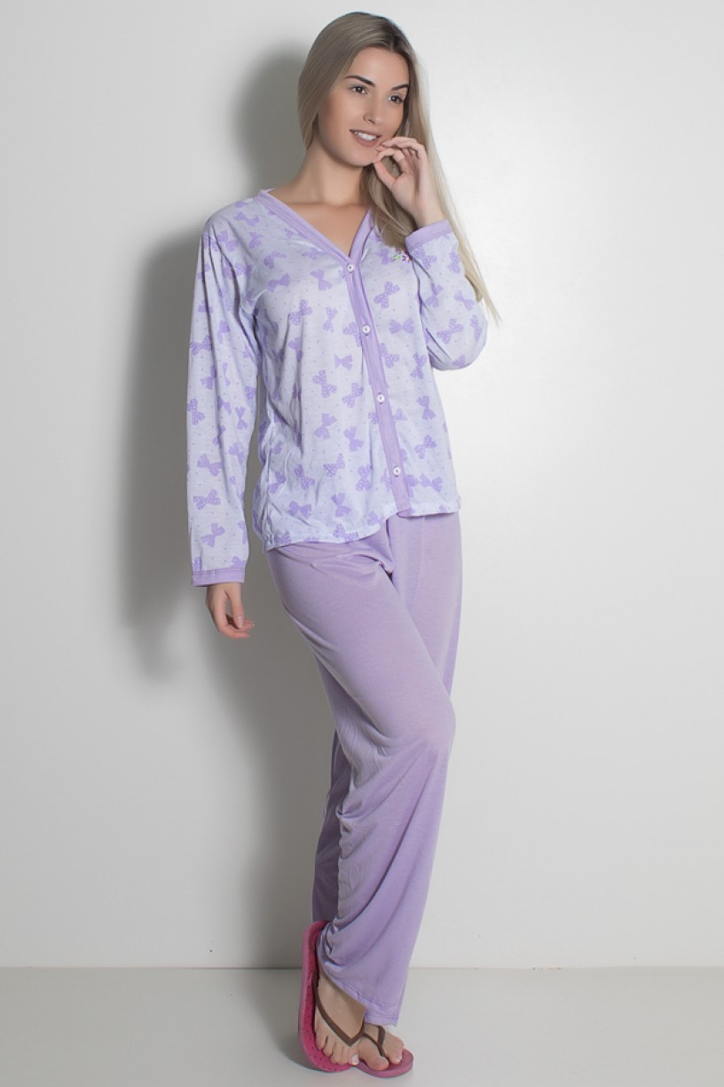 Pijama feminino longo 182 (Lilás) | Ref: CEZ-PA182-008