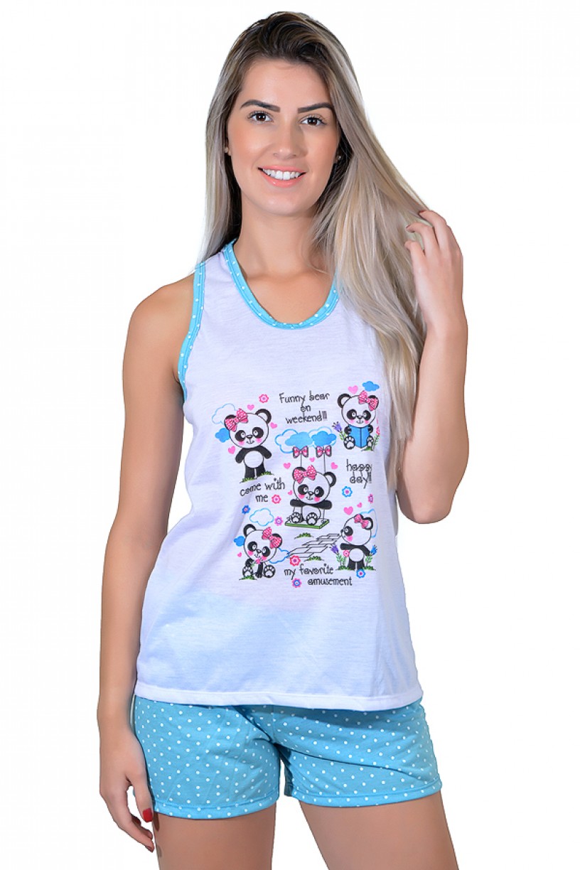 Babydoll Feminino 112 (Azul com pandas)