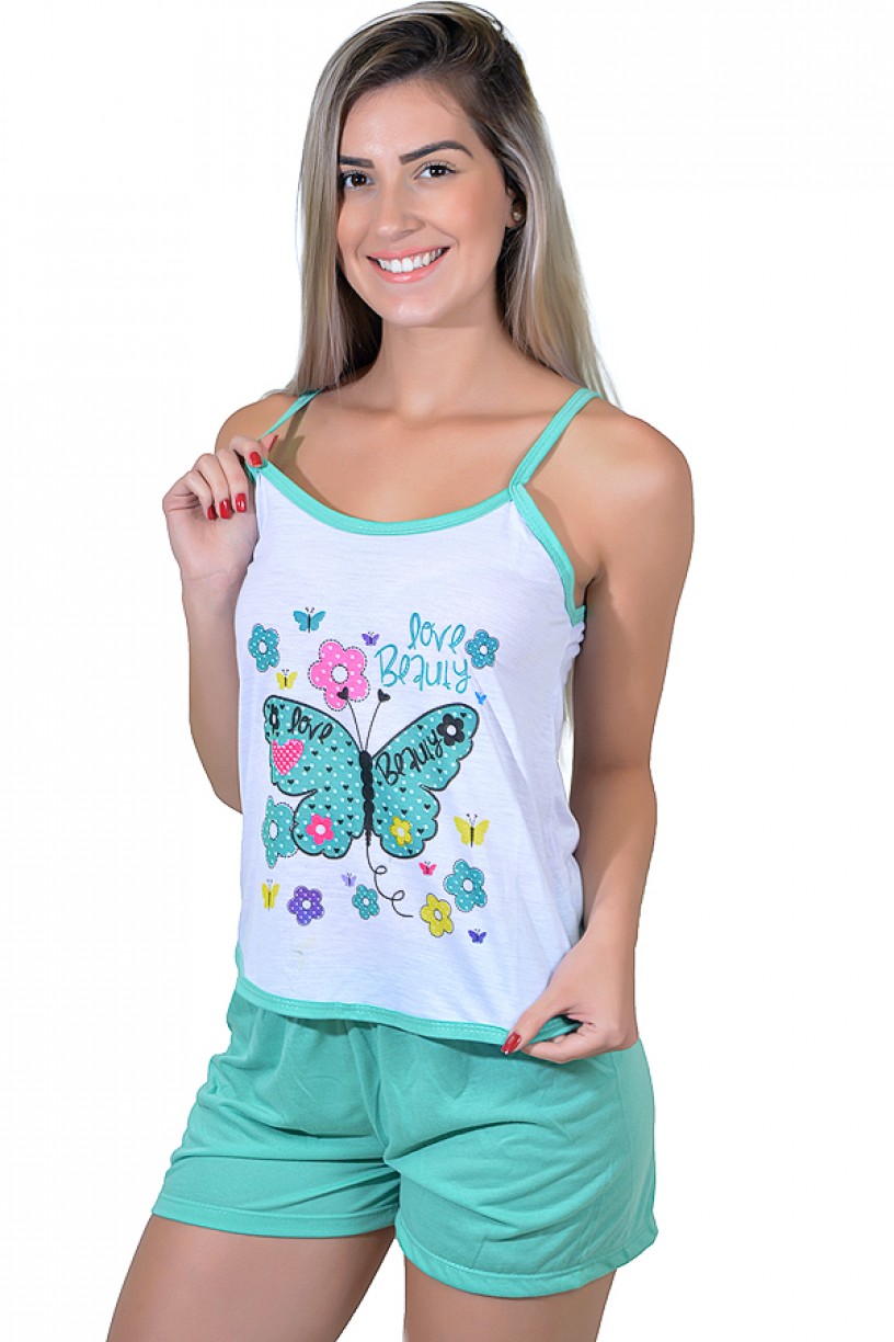 Babydoll Feminino 023 (Verde com borboleta)