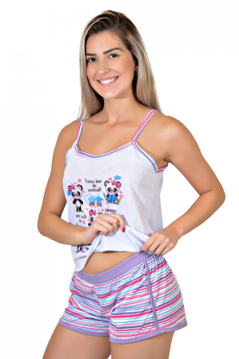 Babydoll Feminino 054 (Lilás com pandas) 