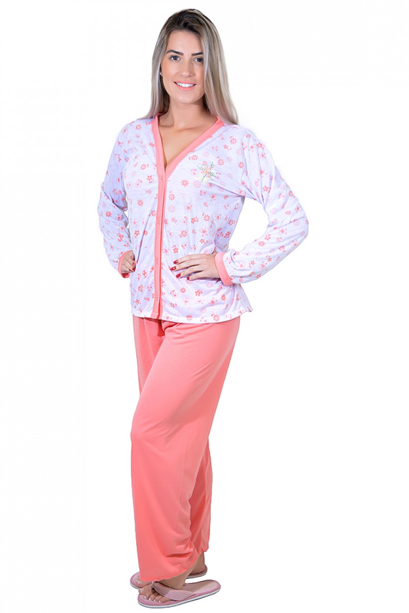 Pijama feminino longo 182 (Salmão)