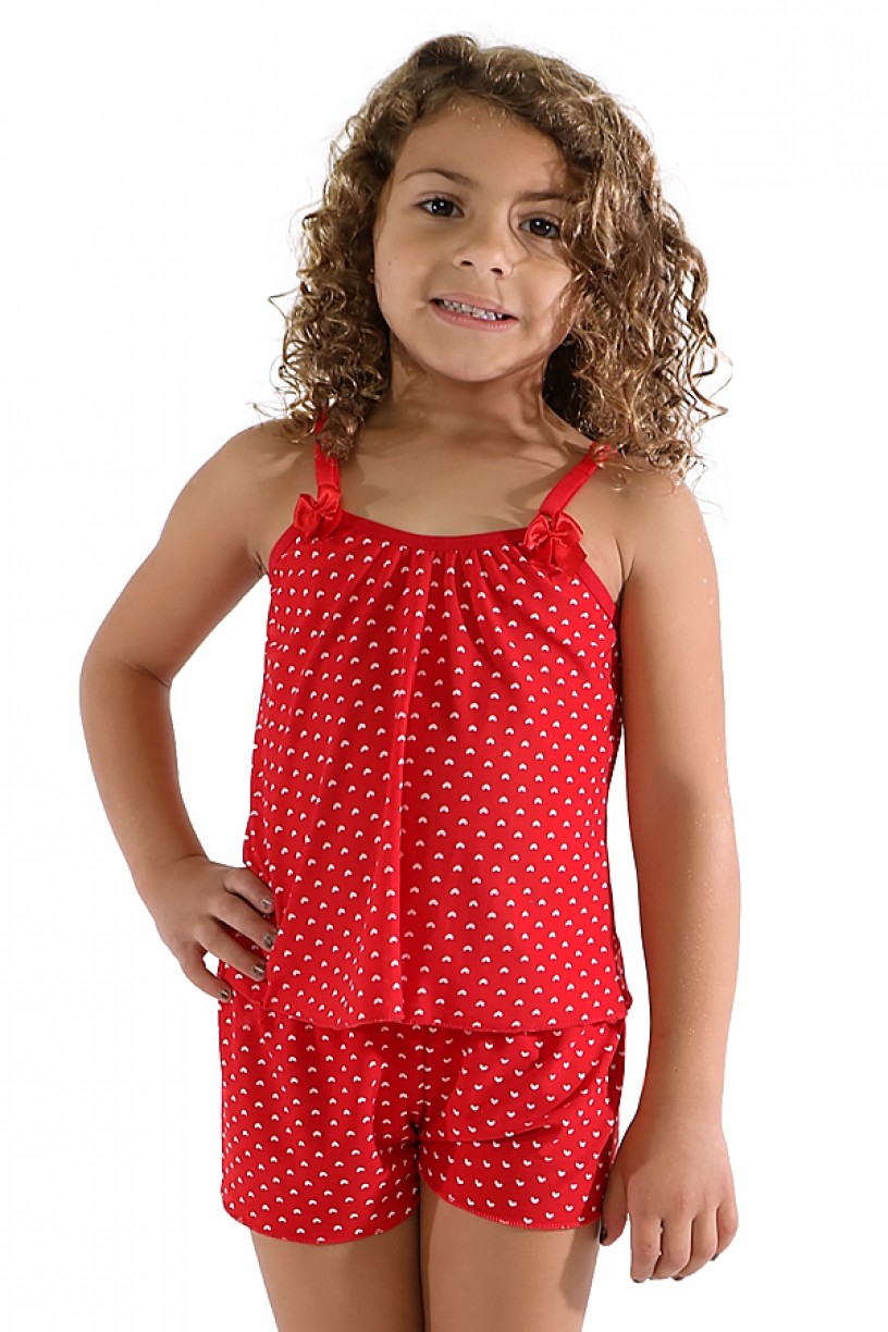 Babydoll de Liganete Infantil 020 (Vermelho com coraçõezinhos)