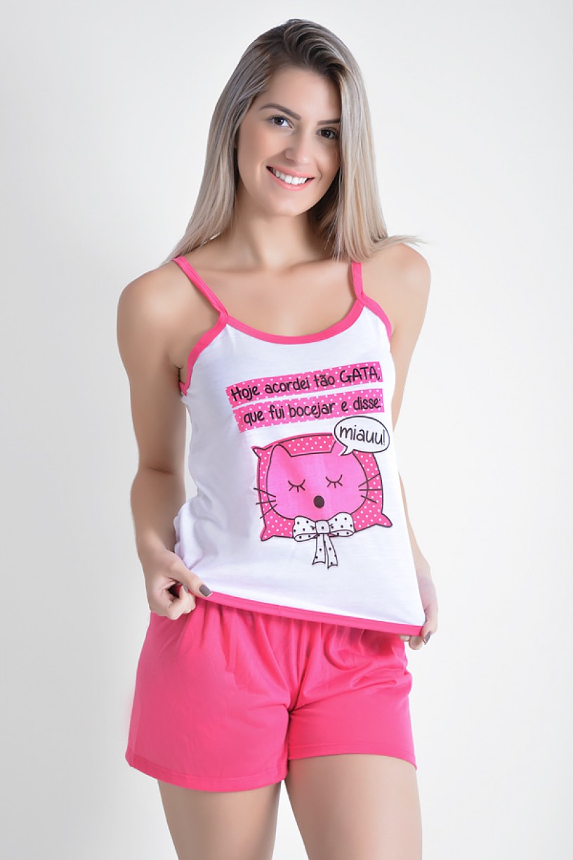 Babydoll Feminino 023 (Pink com gatinho) 