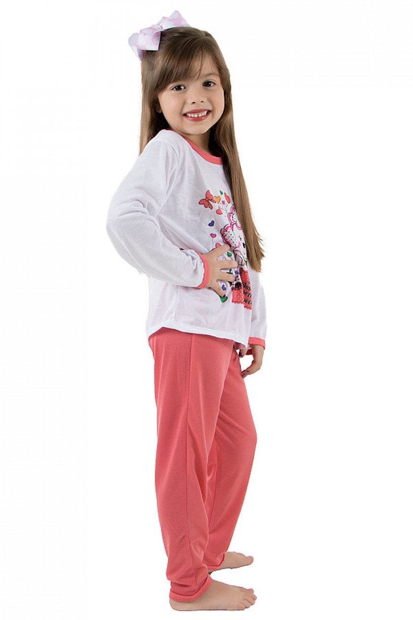 Pijama longo infantil 076 (Goiaba) Ref: CEZ-PA076-003
