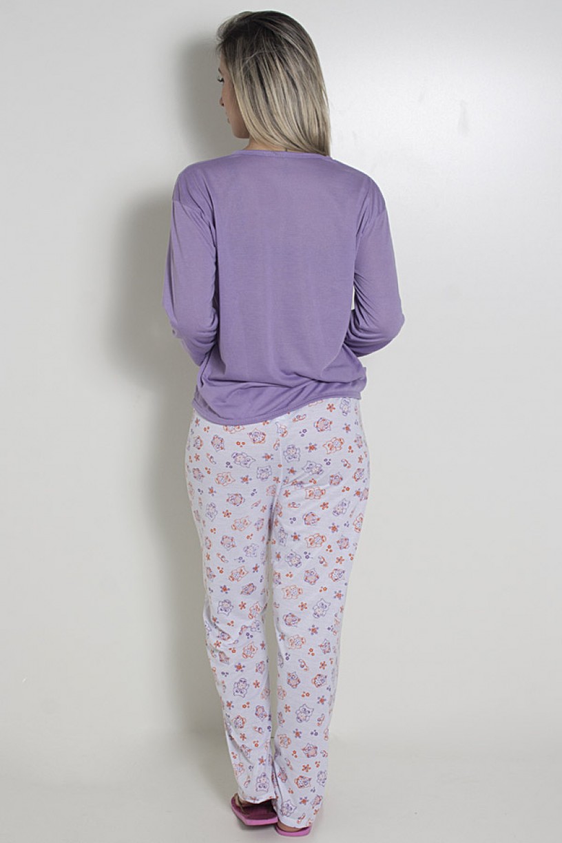 Pijama feminino longo 248 (Lilás com corujinhas)