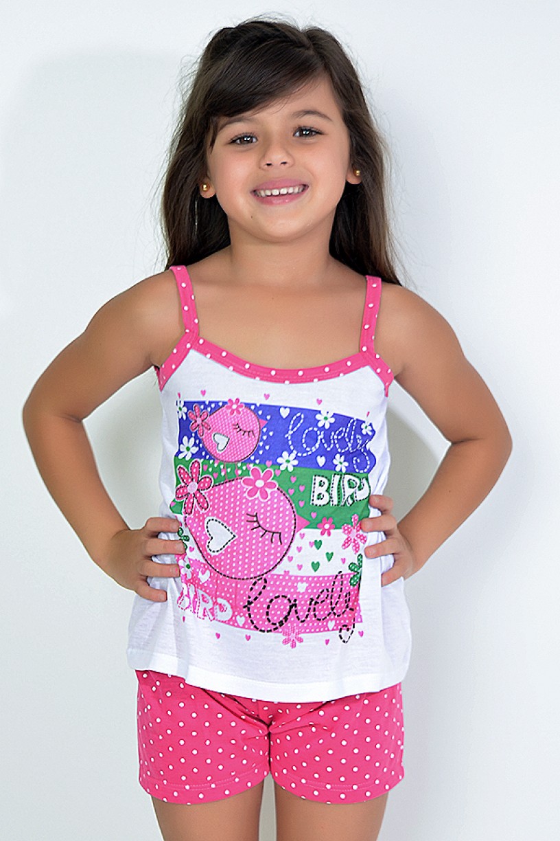 Babydoll Infantil 268 (Pink com poá branco)