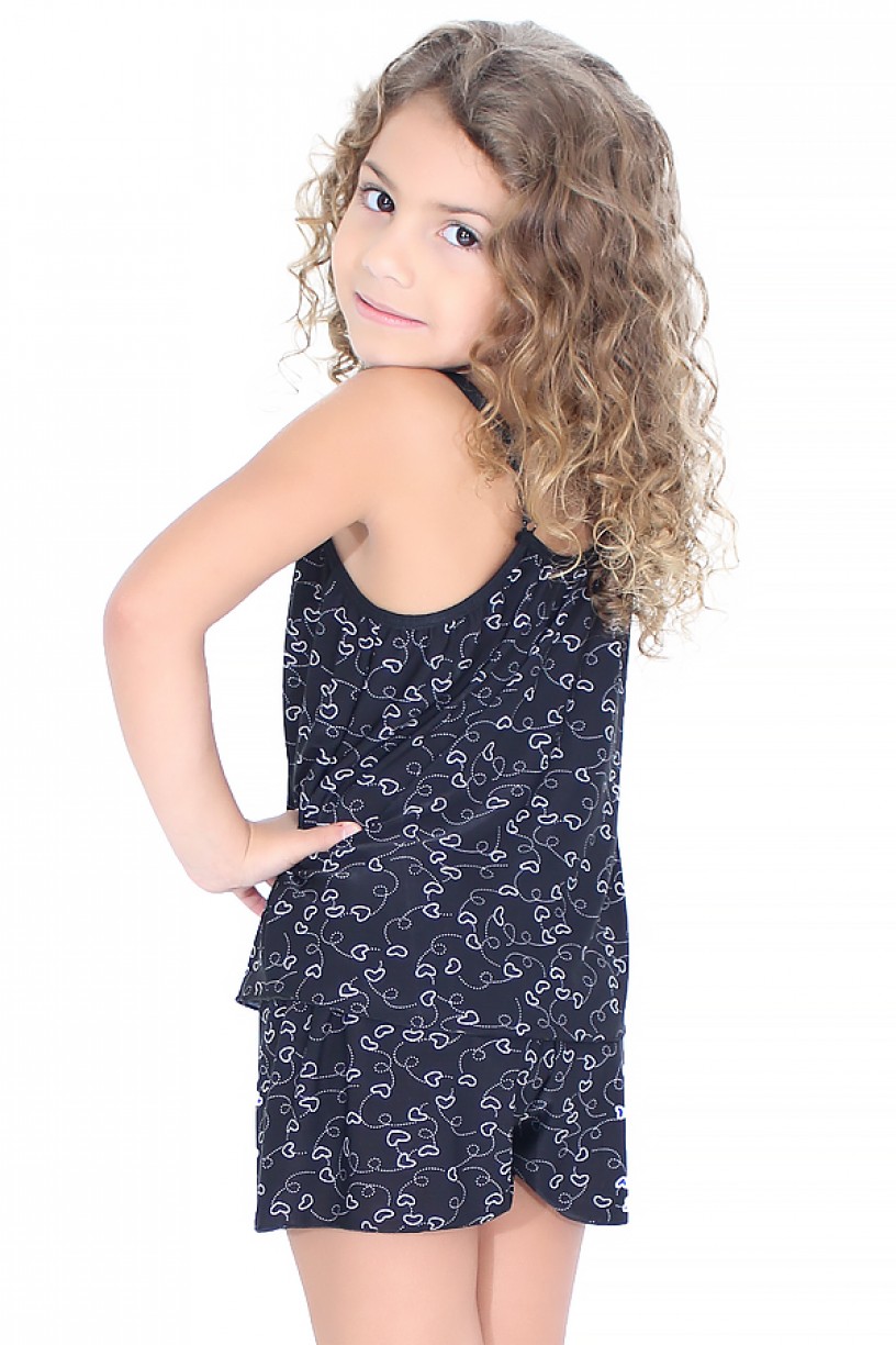 Babydoll de Liganete Infantil 020 (Preto com corações)