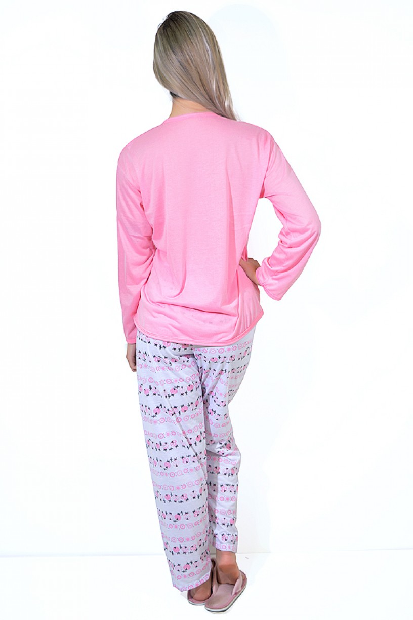 Pijama feminino longo 248 (Rosa com letras) 