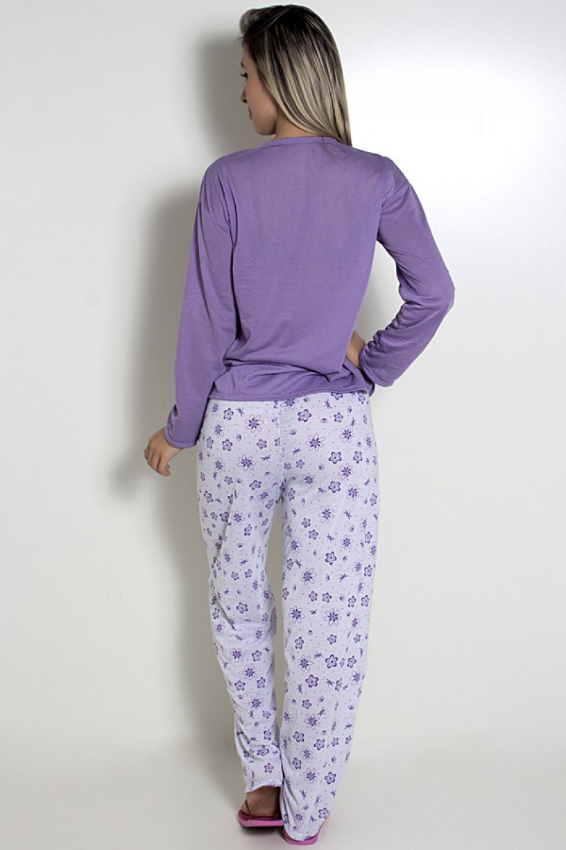 Pijama feminino longo 248 (Lilás com borboletas)