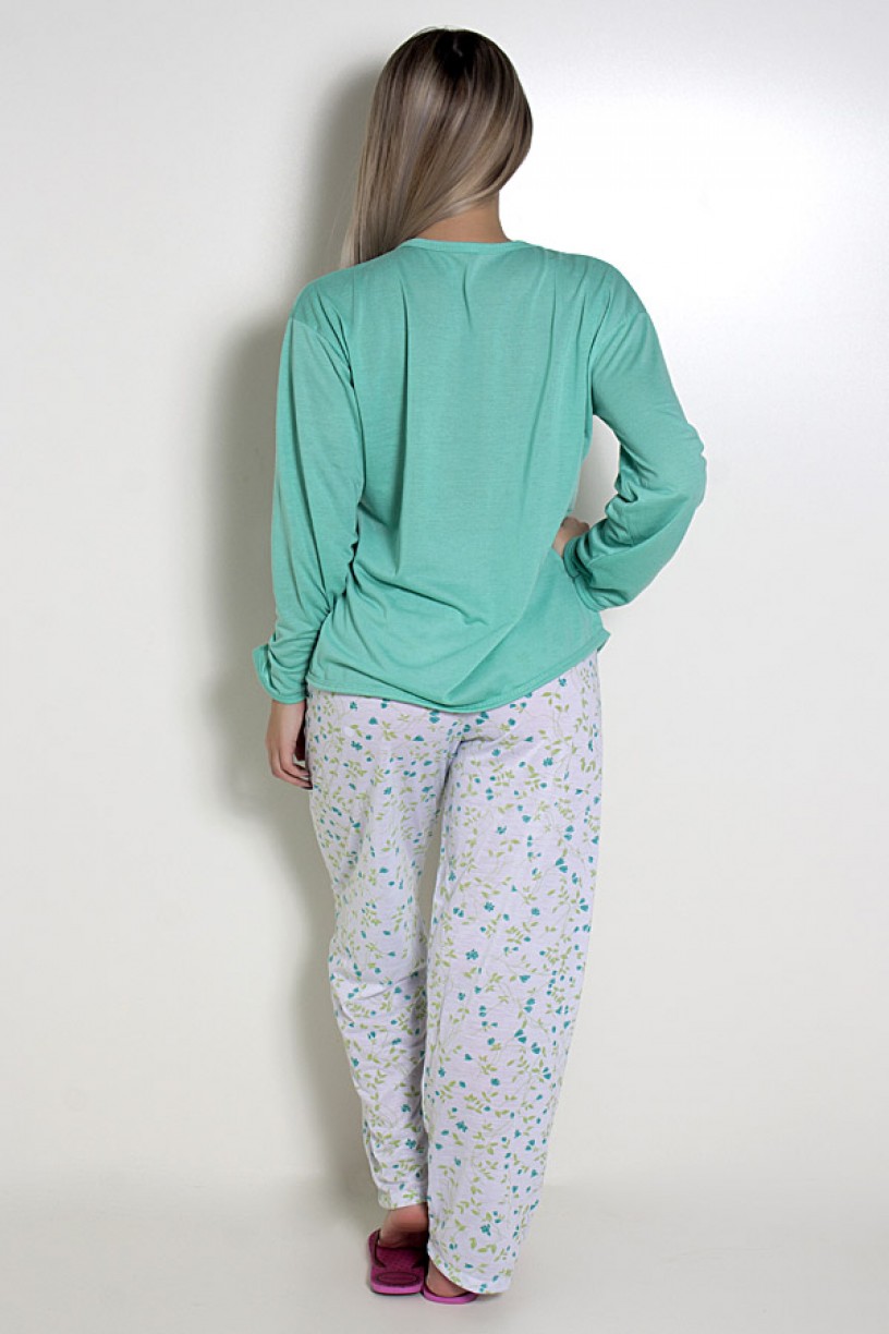 Pijama feminino longo 248 (Verde com corujinhas) 