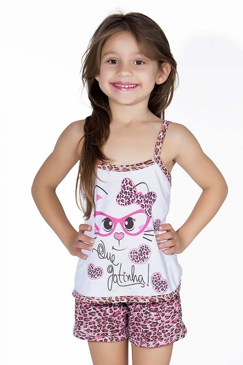 Babydoll Infantil 201 (Pink com oncinha)