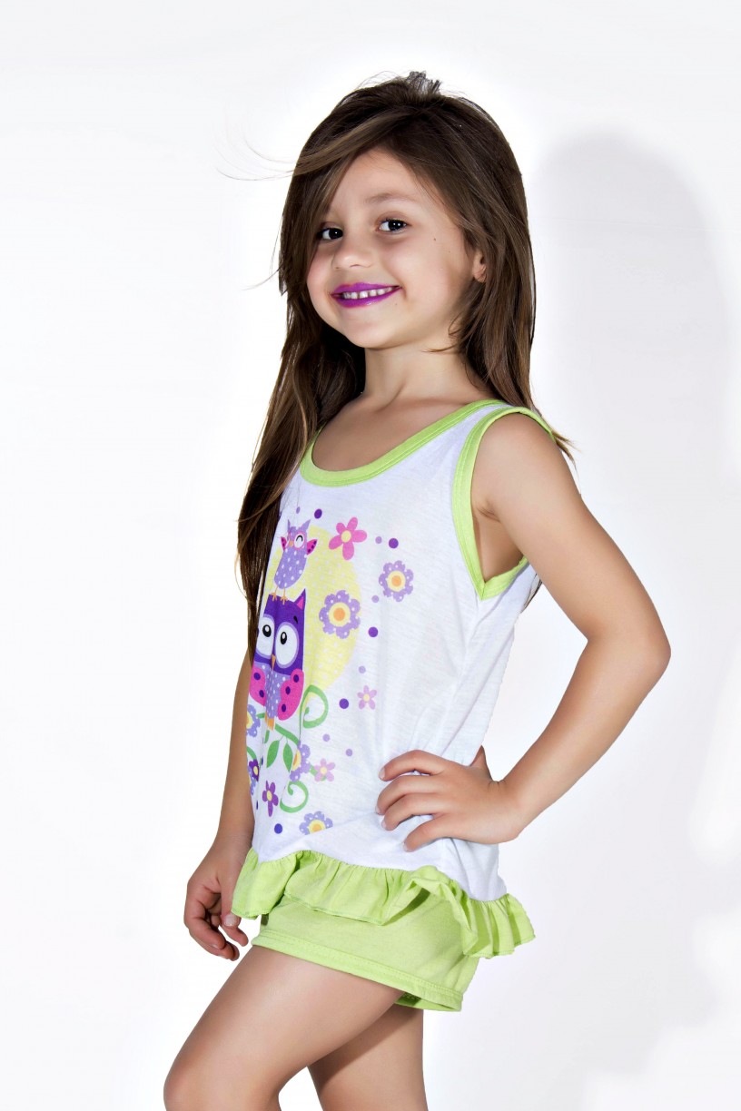 Babydoll Infantil 059 (Verde com corujas)