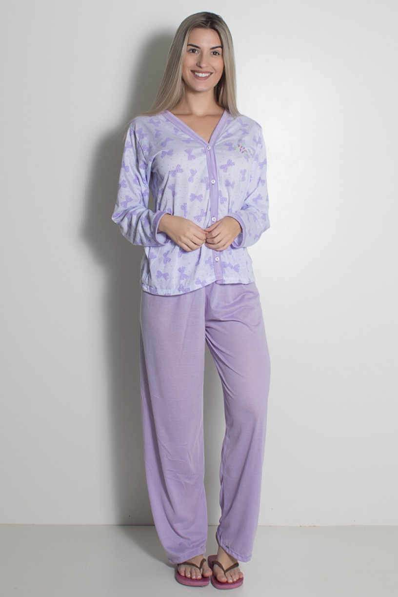 Pijama feminino longo 182 (Lilás) | Ref: CEZ-PA182-008