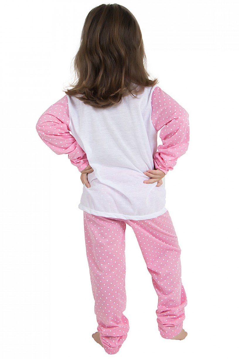 Pijama longo de Malha Infantil 108 (Rosa com poá branco) | Ref: CEZ-PA108-003