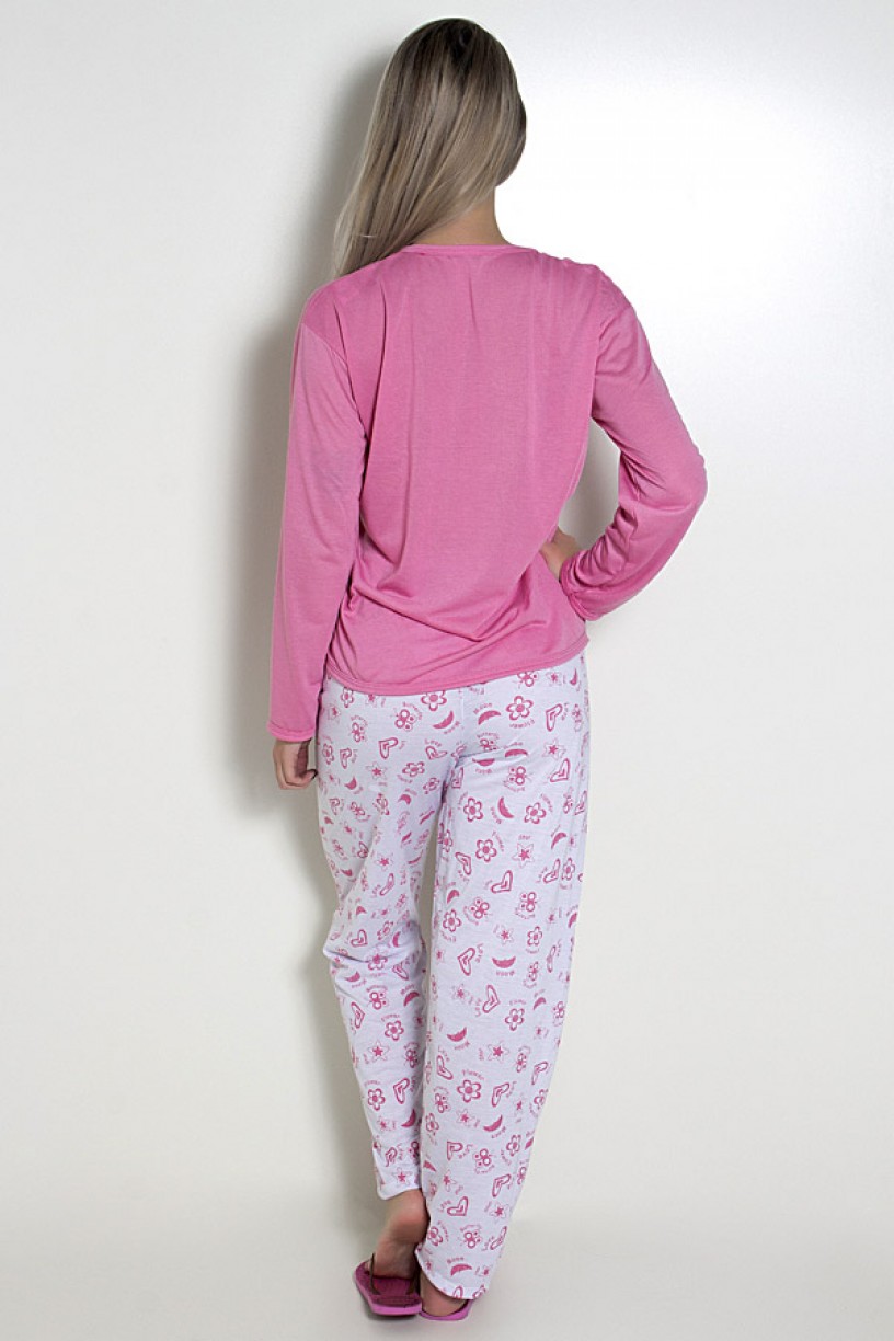 Pijama feminino longo 248 (Rosa com gatinho)