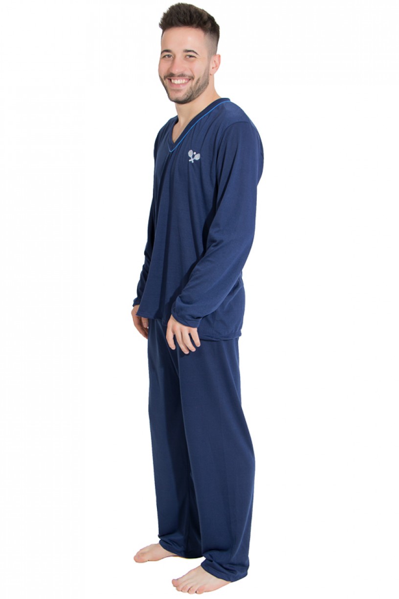 Pijama Mas. Longo 080 (Azul Marinho) | Ref: CEZ- PLM01-001