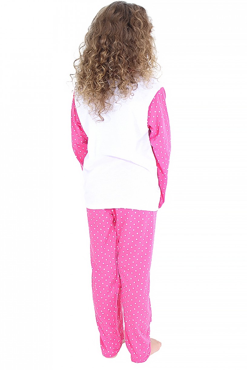 Pijama longo infantil 108 (Pink com poá branco) 
