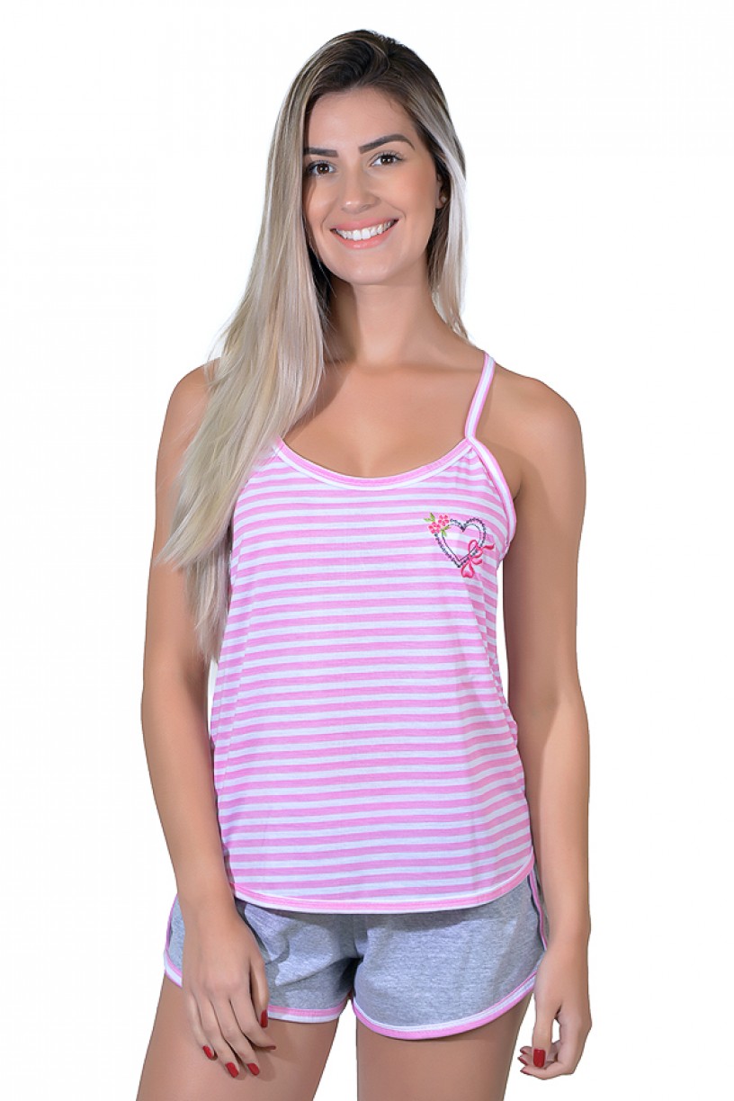 Babydoll Feminino 258 (Rosa com bordado) | Ref: CEZ-PA258-006