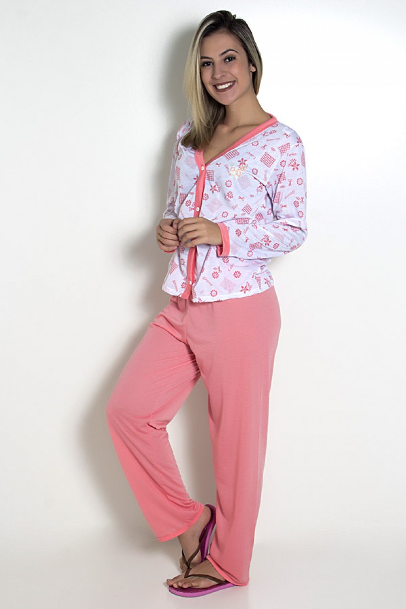 Pijama feminino longo 182 (Salmão)