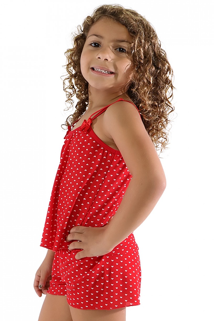 Babydoll de Liganete Infantil 020 (Vermelho com coraçõezinhos)