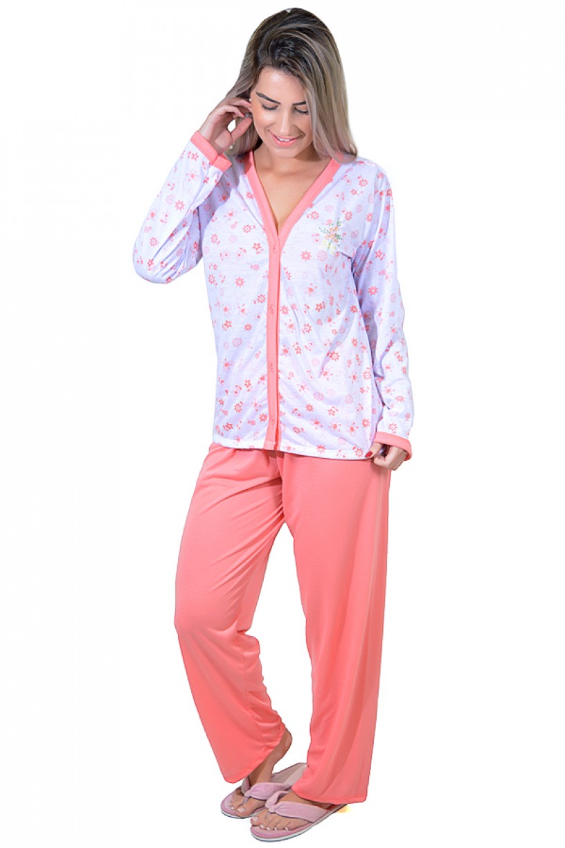 Pijama feminino longo 182 (Salmão)