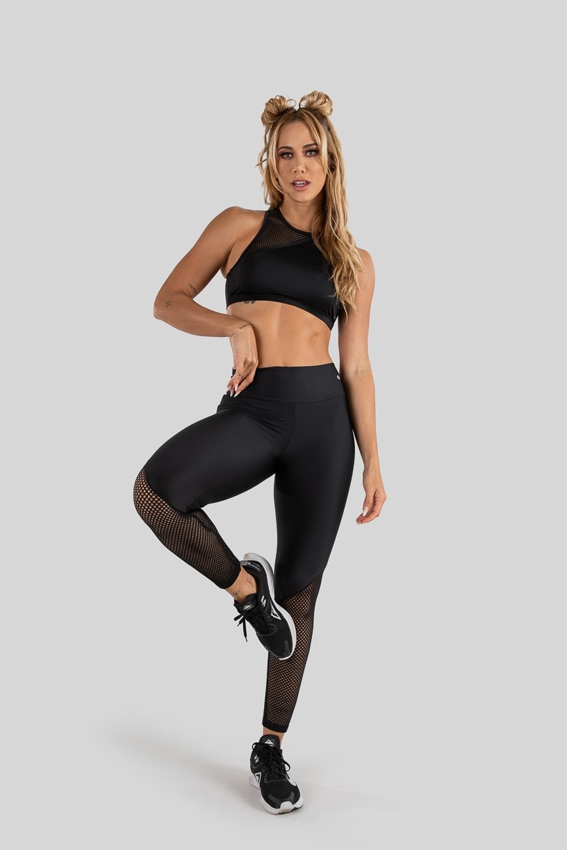 alça Legging com Recorte de Tela (Preto)  Ref K3221-A