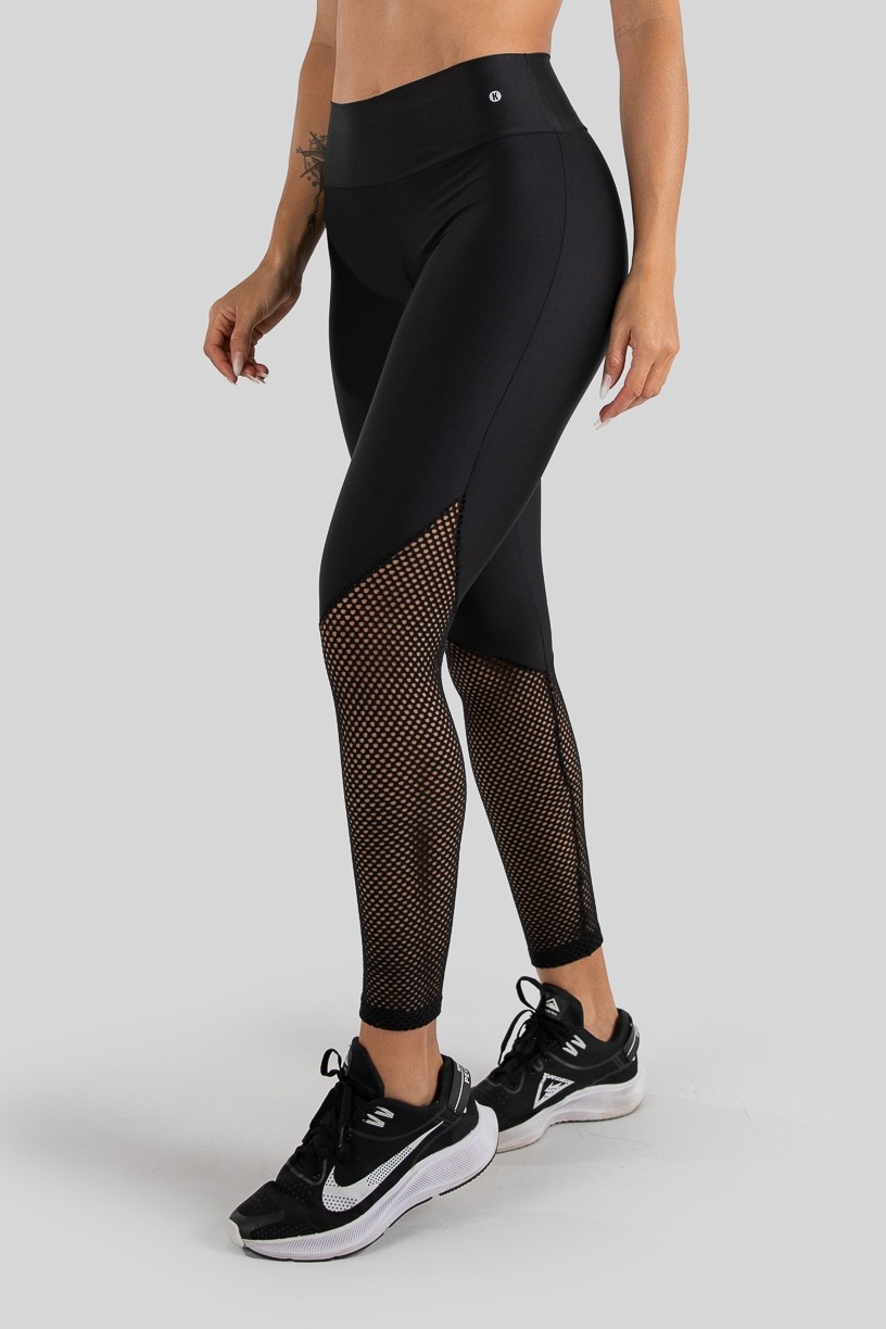 alça Legging com Recorte de Tela (Preto)  Ref K3221-A