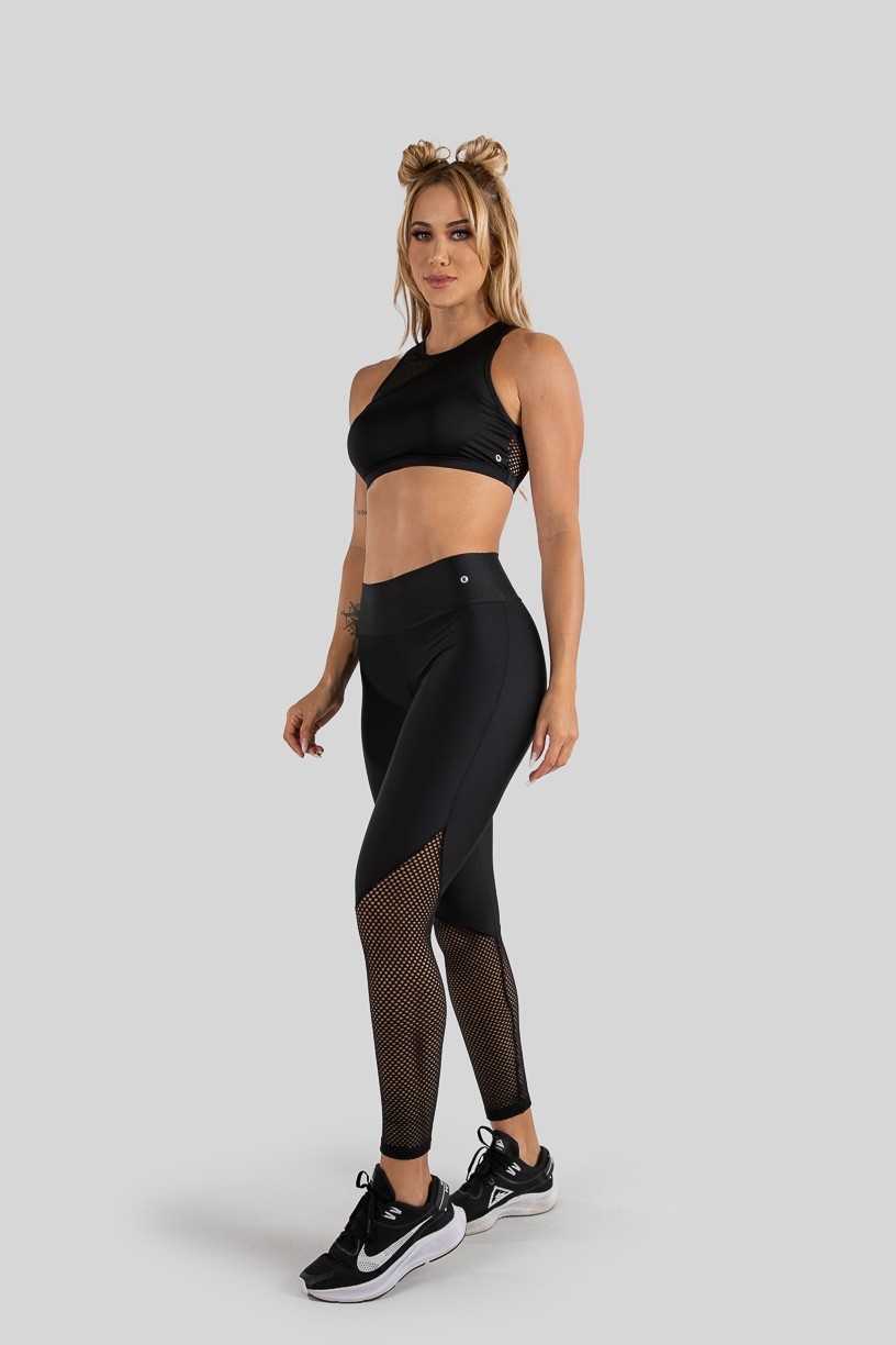 alça Legging com Recorte de Tela (Preto)  Ref K3221-A