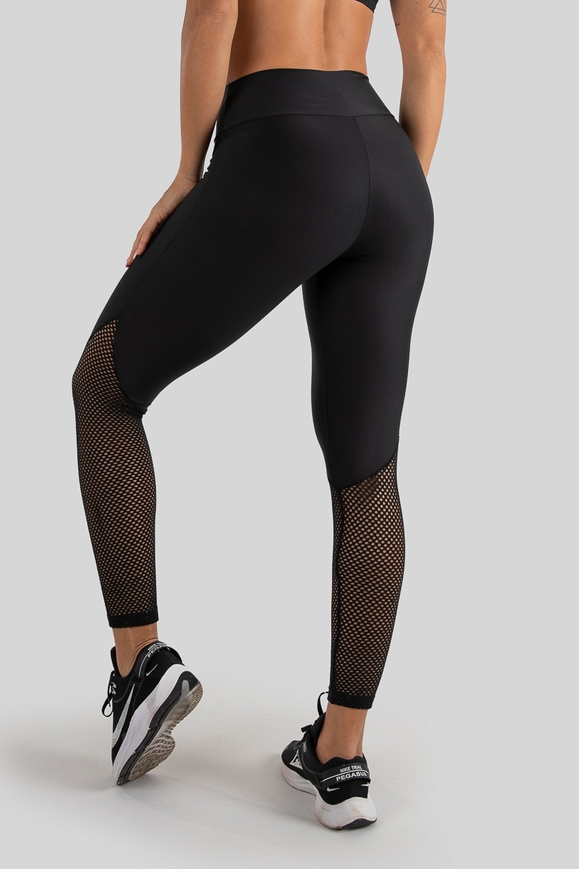 alça Legging com Recorte de Tela (Preto)  Ref K3221-A