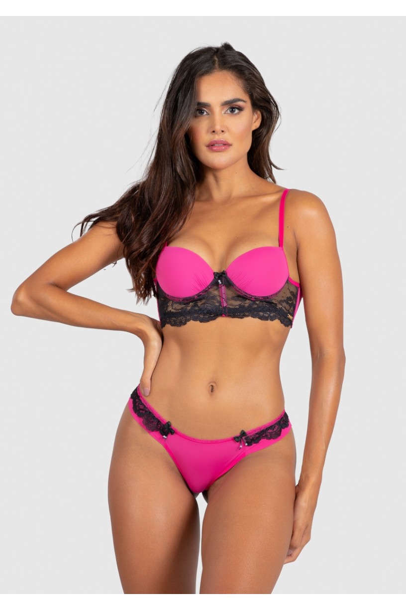 Conjunto Monica 2372 (Rosa Pink e Preto)| KS-B205-004