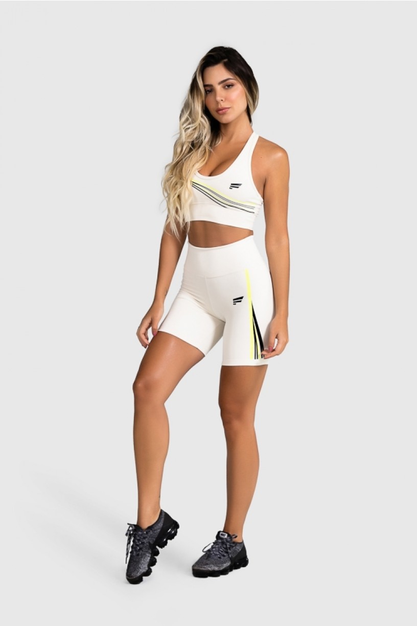 Bermuda Fitness com Silk Waves (Off-White / Amarelo Neon + Preto) | Ref: GO27-C