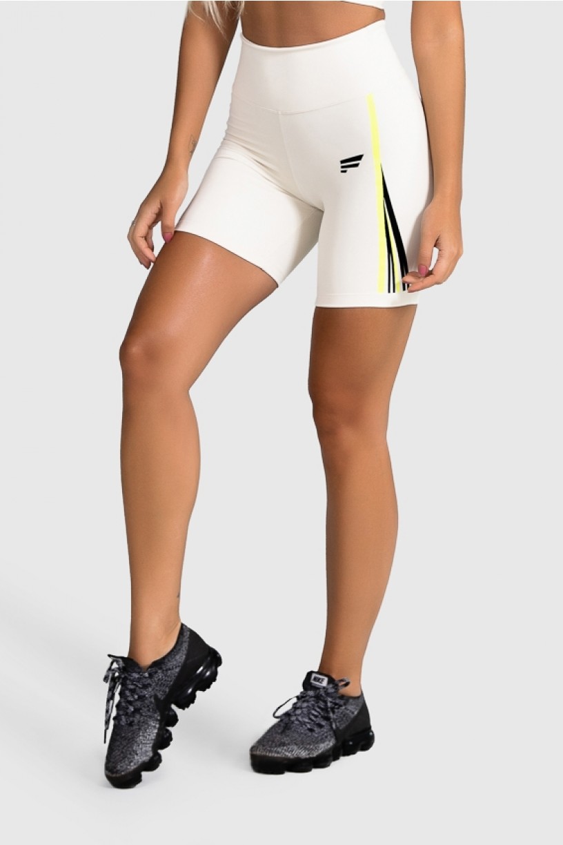 Bermuda Fitness com Silk Waves (Off-White / Amarelo Neon + Preto) | Ref: GO27-C