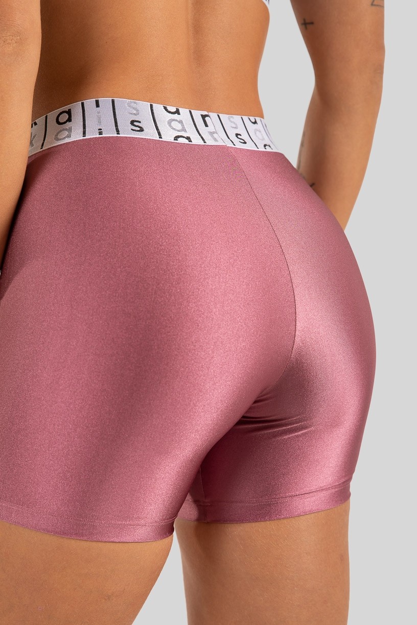Bermuda Tecido Platinado com Pesponto e Elástico (Rosa / Branco) | Ref: K3214-A