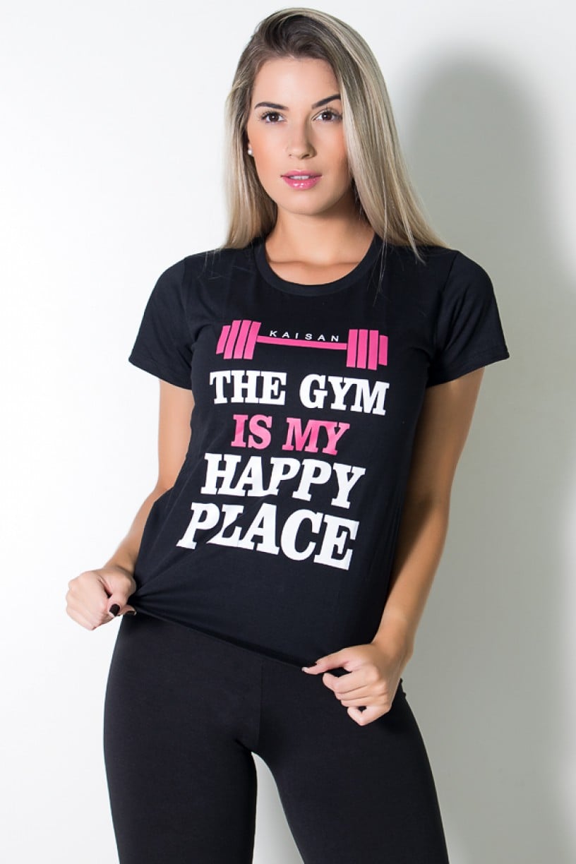 Camiseta Feminina (The Gym is my Happy Place) (Preto) | Ref: BES002-001