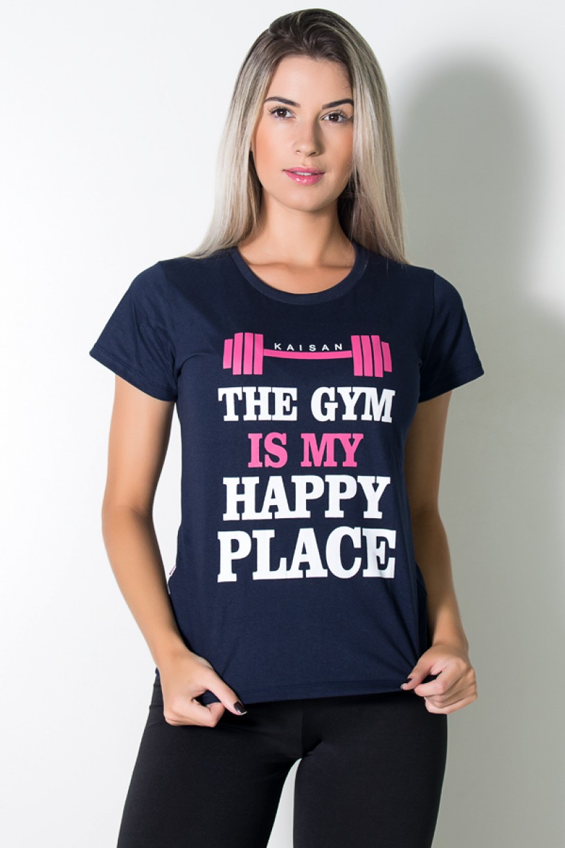 Camiseta Feminina (The Gym is my Happy Place) (Azul Marinho) | Ref: BES002-003