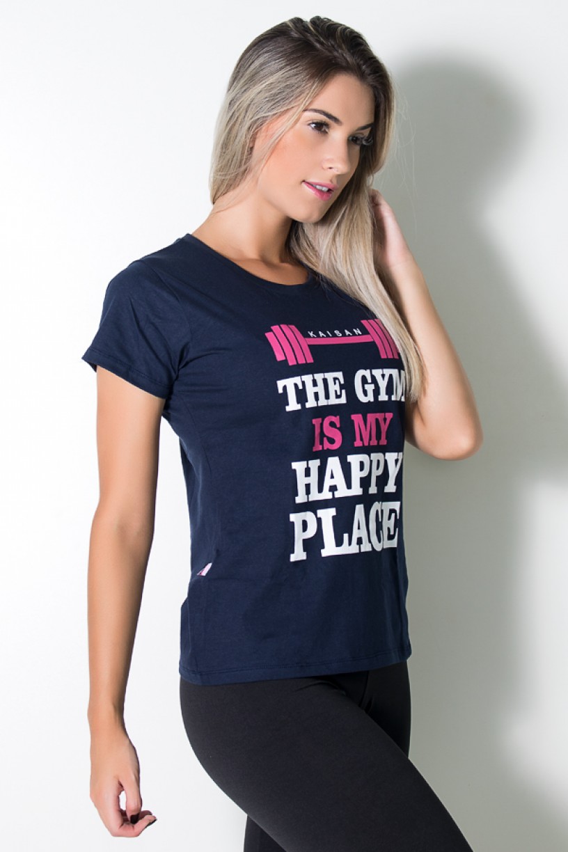 Camiseta Feminina (The Gym is my Happy Place) (Azul Marinho) | Ref: BES002-003