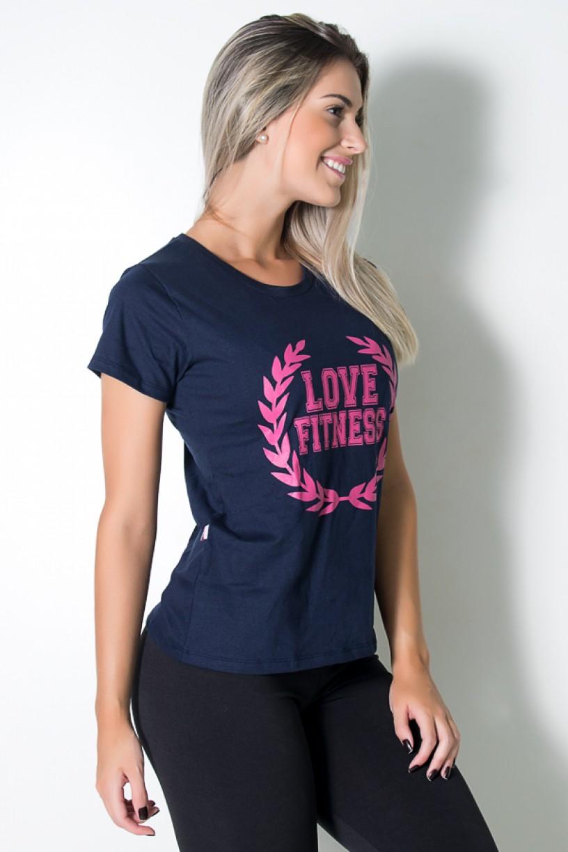 Camiseta Feminina Love Fitness (Azul Marinho) | Ref: BES003-003