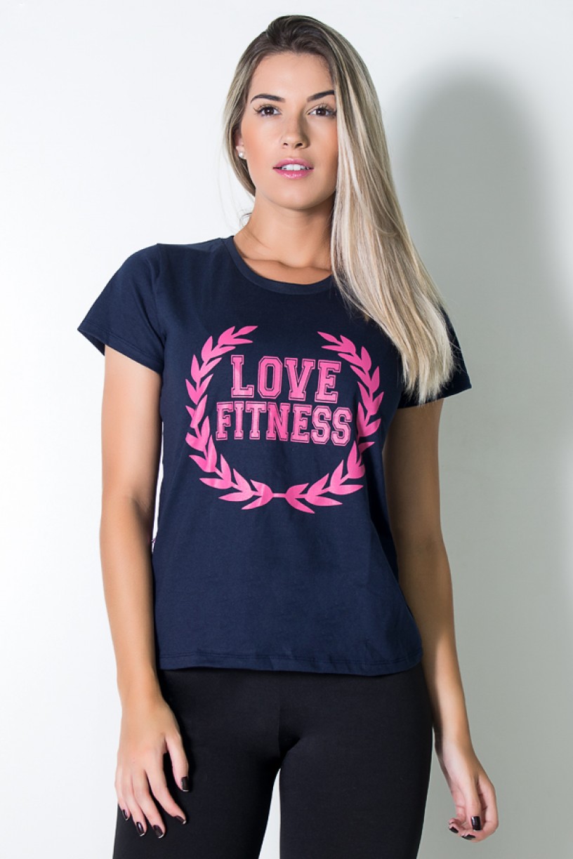 Camiseta Feminina Love Fitness (Azul Marinho) | Ref: BES003-003