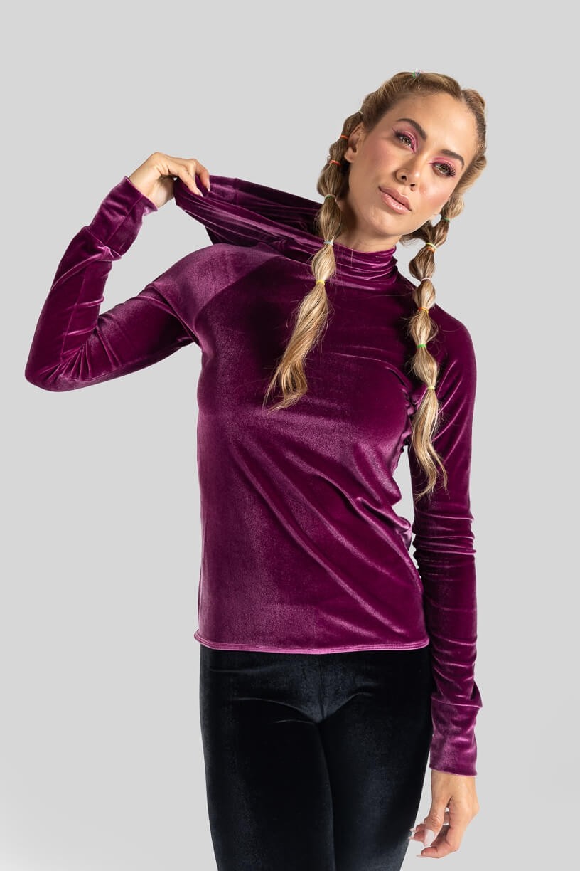 Blusa de Capuz Veludo (Roxo) | Ref: K3090-B